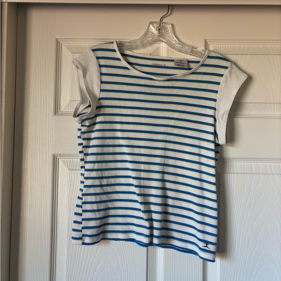 Danskin Tops - 😱 SALE - White Ribbed Tee with Blue and Yellow Stripes
